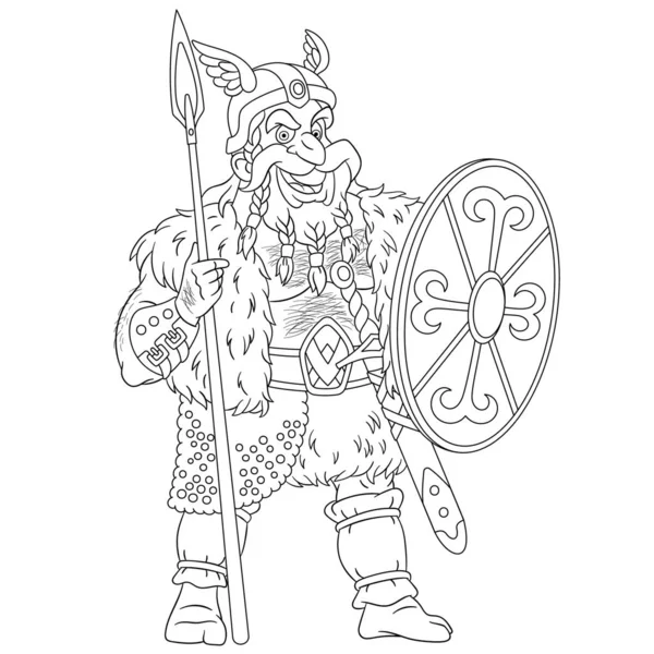 Página para colorear con antiguo guerrero vikingo — Vector de stock