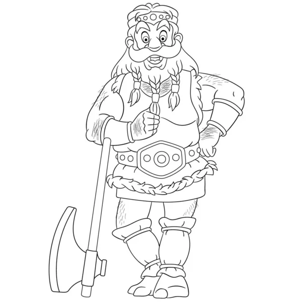 Coloriage avec ancien guerrier viking — Image vectorielle