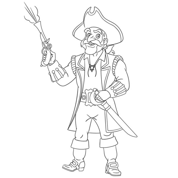 Kleurplaat pagina met schip Sailor, piraat — Stockvector