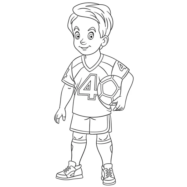 Página para colorear con futbolista, jugador de fútbol — Vector de stock