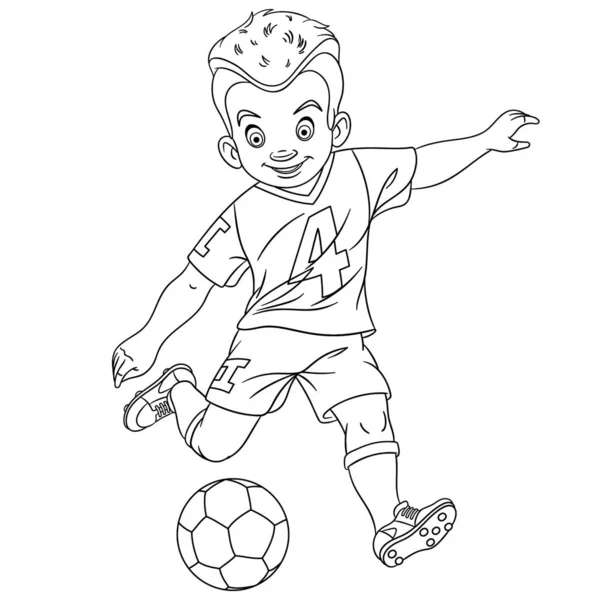 Página para colorear con futbolista, jugador de fútbol — Vector de stock