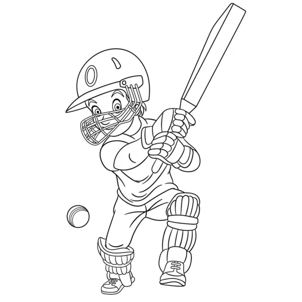 Página para colorear con jugador de cricket, jugador de cricket — Vector de stock