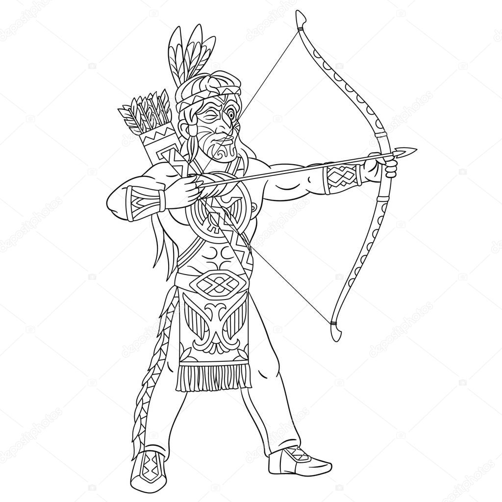 coloring page with native american indian man