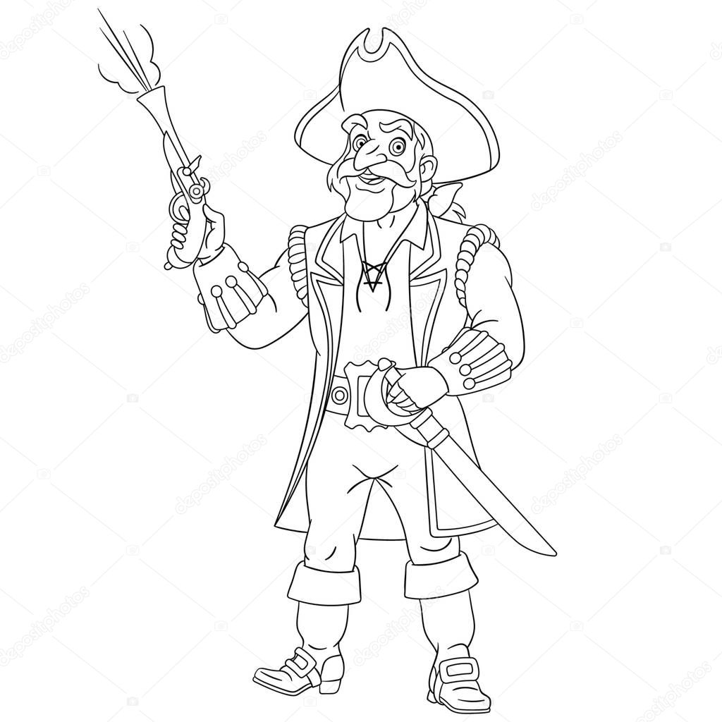 coloring page with ship sailor, pirate