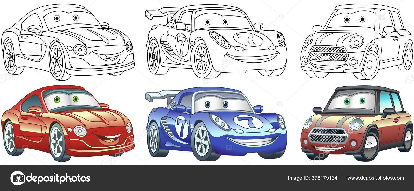 Cartoon Cars Coloring Pages Kids Colorful Clipart Characters Childish  Designs Stock Vector Image by ©Sybirko #378179134