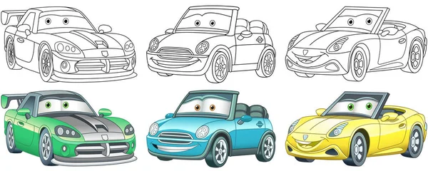 Cartoon Autos Malvorlagen Für Kinder Bunte Cliparts Kindliche Designs Für — Stockvektor