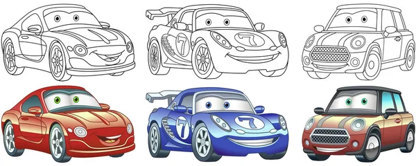 Carros Desenhos Animados Desenhos Para Colorir Para Crianças Personagens Clipart — Vetor de Stock