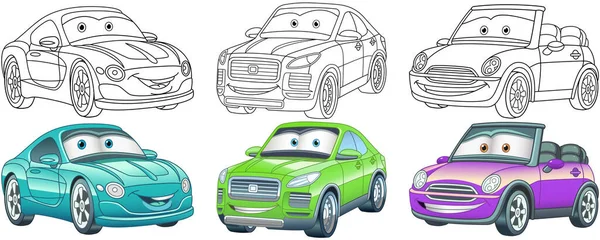 Cartoon Autos Malvorlagen Für Kinder Bunte Cliparts Kindliche Designs Für — Stockvektor