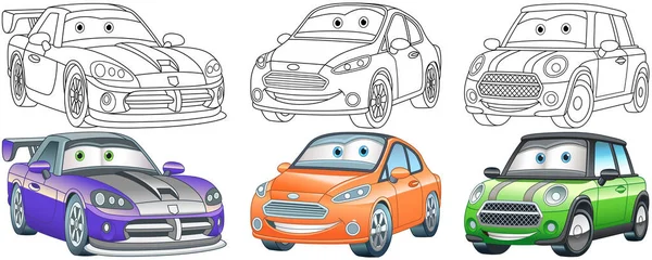 Cartoon Autos Malvorlagen Für Kinder Bunte Cliparts Kindliche Designs Für — Stockvektor