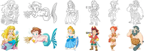 Coloriages Des Enfants Bande Dessinée Clipart Set Pour Enfants Activité — Image vectorielle