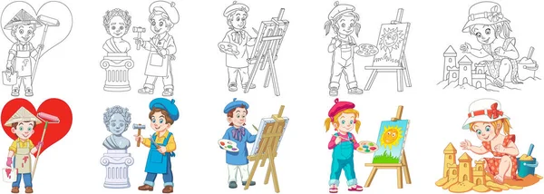 Coloriages Des Enfants Bande Dessinée Design Mignon Pour Enfants Activité — Image vectorielle