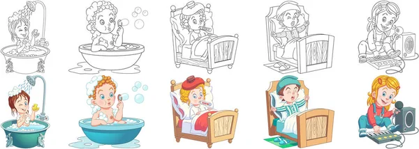 Páginas Para Colorear Clipart Dibujos Animados Lindos Diseños Para Libro — Vector de stock