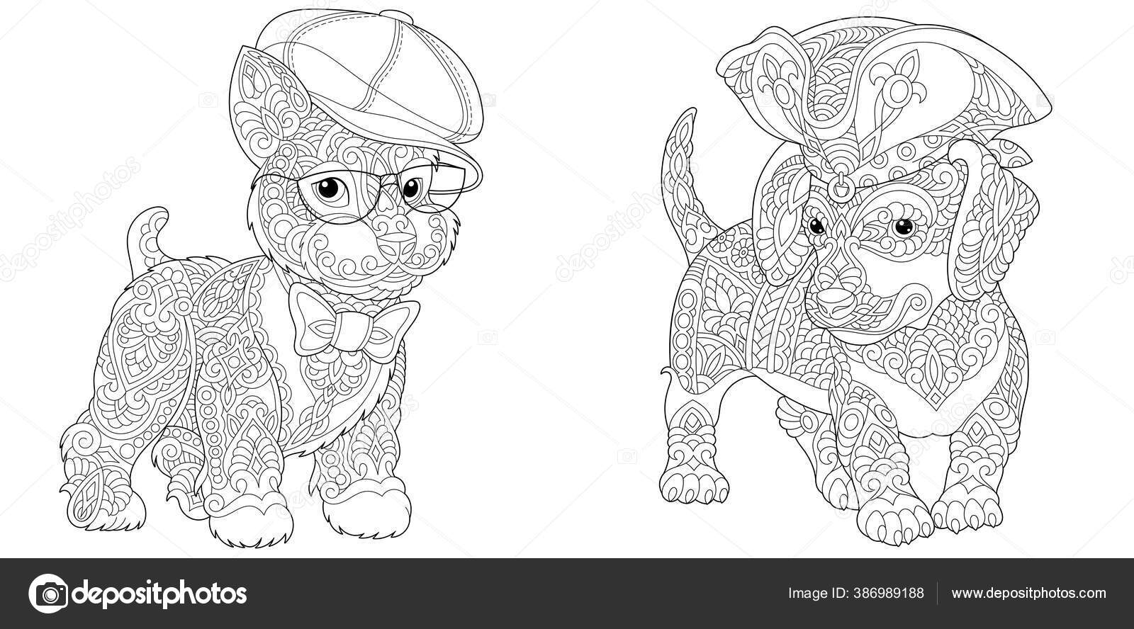 Coloring Pages Cute Hipster Dogs Funny Hats Accessories Line Art Stock  Vector by ©Sybirko 386989188