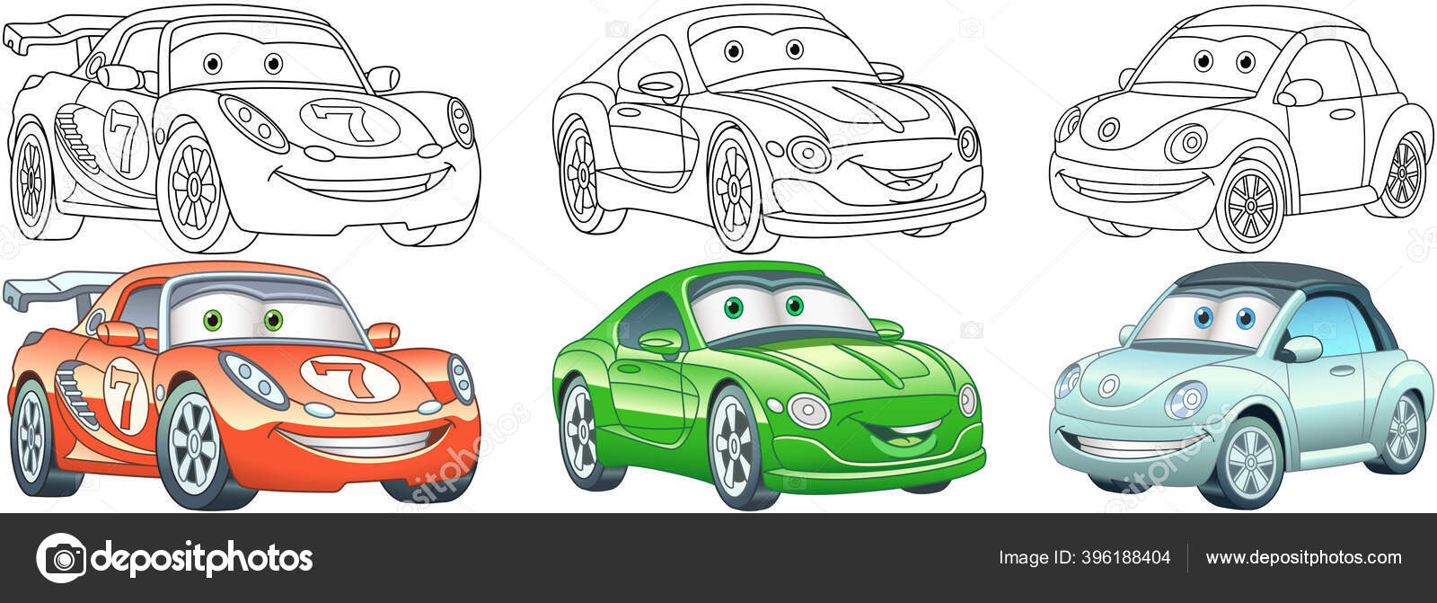 Conjunto de carros de corrida de desenhos animados modernos