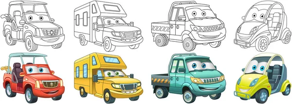 Páginas Para Colorir Golfe Micro Carros Veículo Recreativo Van Conjunto —  Vetores de Stock