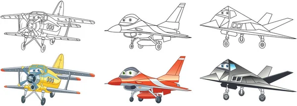 Coloriages Avions Transport Aérien Jeu Cliparts Bande Dessinée Pour Livre — Image vectorielle