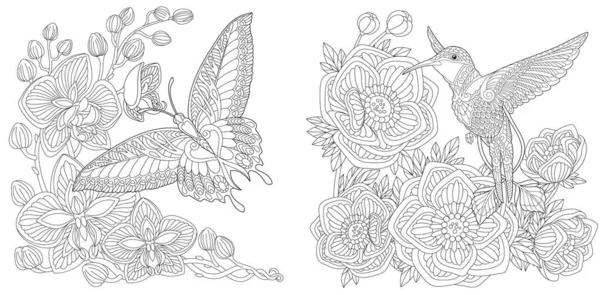 색칠하기 페이지 나비와 성인이나 아이들이 Zentangle 스타일로 일러스트 — 스톡 벡터