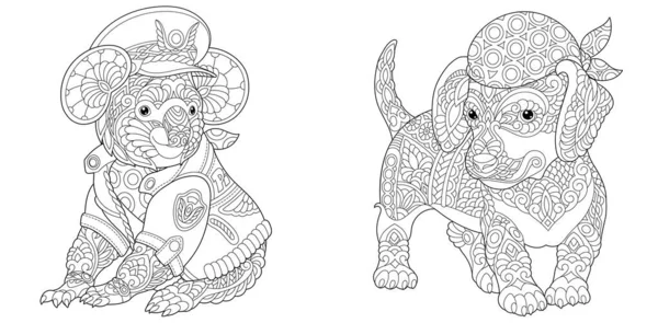 Página Para Colorir Urso Koala Cão Dachshund Desenho Arte Linha — Vetor de Stock