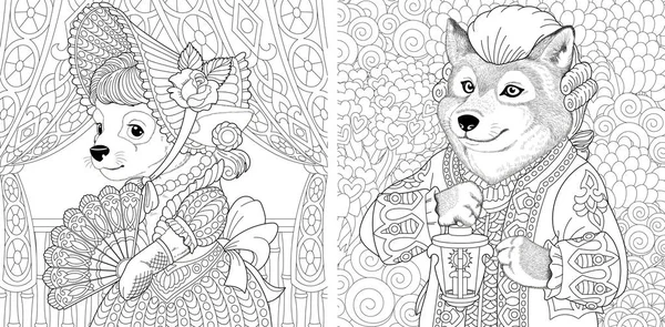 Kleurplaten Hondendame Wolvenman Lijntekening Voor Volwassene Kinderen Kleurboek Zentangle Stijl — Stockvector