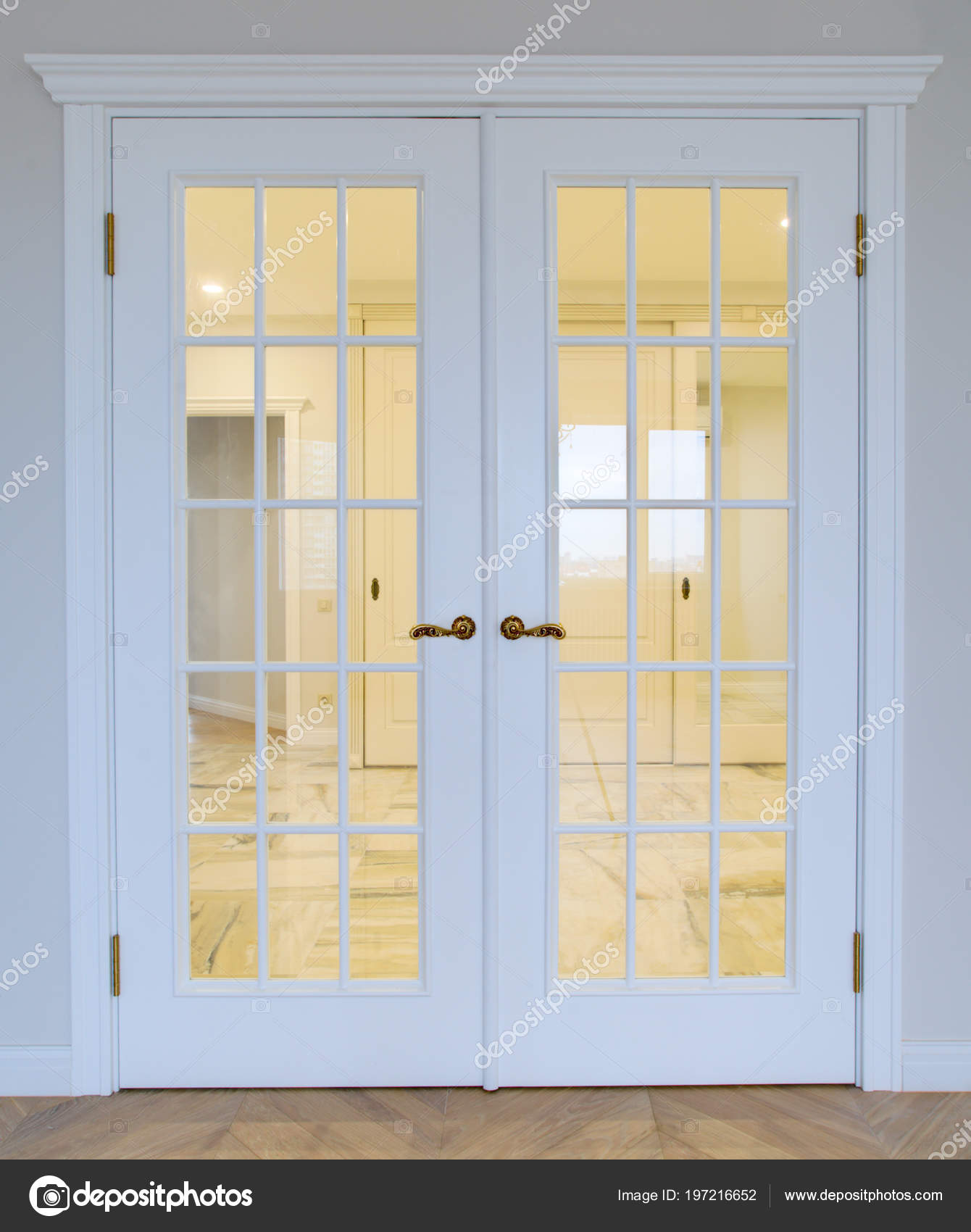 Large White Glazed Interior Doors Classic Vintage Brass