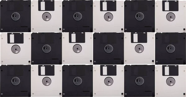 Original Design Background Old Black White Computer Floppy Disks Data — Stock Photo, Image