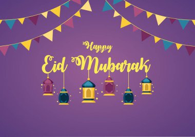 Arap Fanoos fener ve renkli üçgen bayrağı ile mutlu Eid mübarek kutlama Arkaplan