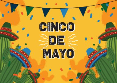 Cinco De Mayo Kutlama Arka Plan Kaktüs ve Meksika Şapka ile