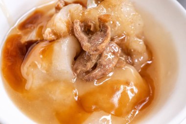 Bawan (Ba wan), Tayvanlı köfte incelik, lezzetli sokak gıda, kızarmış nişasta içinde domuz eti ile yuvarlak şekilli köfte sarılmış, yakın, kopya alanı