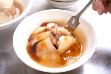 Bawan (Ba wan), Tayvanlı köfte incelik, lezzetli sokak gıda, kızarmış nişasta içinde domuz eti ile yuvarlak şekilli köfte sarılmış, yakın, kopya alanı