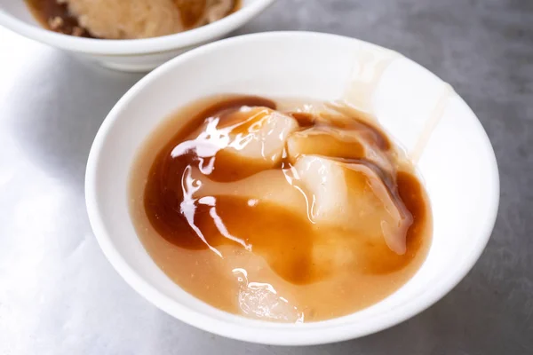 Bawan (Ba wan), taiwanese meatball delicacy, delicious street food, fried starch wrapped round shaped dumpling with pork inside, close up, copy space — Stock Photo, Image
