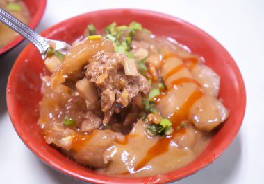 Bawan (Ba wan), Tayvanlı köfte incelik, lezzetli sokak gıda, kızarmış nişasta içinde domuz eti ile yuvarlak şekilli köfte sarılmış, yakın, kopya alanı