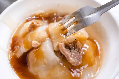 Bawan (Ba wan), Tayvanlı köfte incelik, lezzetli sokak gıda, kızarmış nişasta içinde domuz eti ile yuvarlak şekilli köfte sarılmış, yakın, kopya alanı