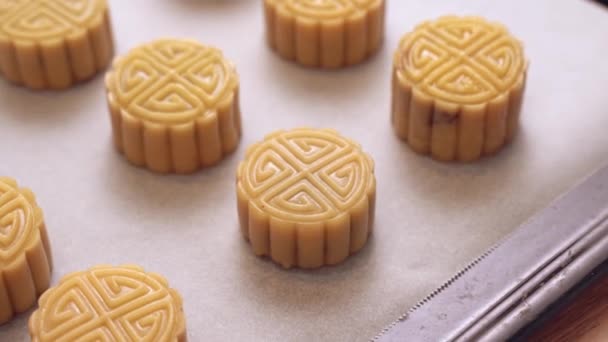 Pasticceria Cantonese Fatta Casa Sulla Teglia Prima Cuocere Festa Tradizionale — Video Stock