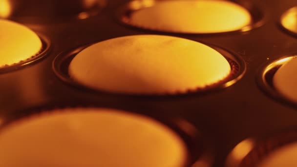 Bakken Originele Smaak Cupcakes Muffin Blikken Groeien Oven Achtergrond Time — Stockvideo