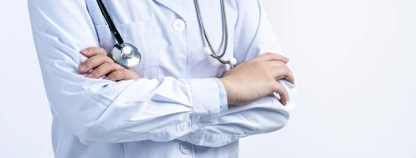 Femme Médecin Partie Corps Avec Geste Main Jeune Femme Médecin — Photo