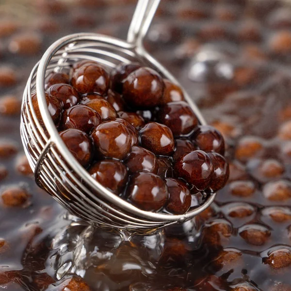 Cuisson Bouillante Boules Perles Tapioca Saveur Sucre Brun Ingrédient Thé — Photo