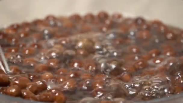 Kochen Kochen Braunen Zucker Geschmack Tapioka Perlenkugeln Zutat Von Bubble — Stockvideo