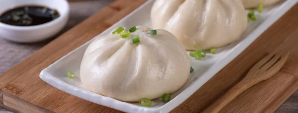 Delicious Baozi Chinese Steamed Meat Bun Ready Eat Serving Plate — Stock Photo, Image