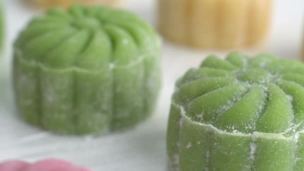 Making Colorful Snow Skin Moon Cake Recipe Sweet Snowy Mooncake — Stock Video