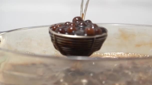 Koken Koken Bruine Suiker Smaak Tapioca Parel Ballen Ingrediënt Van — Stockvideo