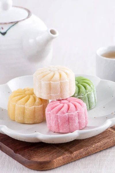 Colorful Snow Skin Moon Cake Sweet Snowy Mooncake Traditional Savory — Stock Photo, Image