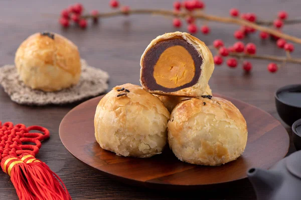 Pâtisserie Jaune Gâteau Lune Gâteau Lune Pour Les Vacances Fête — Photo