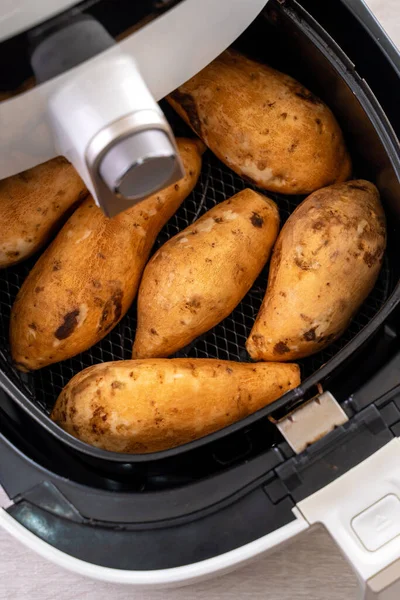 Roasted Sweet Potato Cooked Airfryer Home Healthy Food Diet Eating — Stock Photo, Image