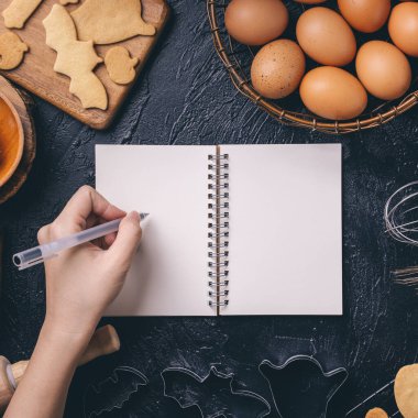 Cadılar Bayramı kurabiyeleri yapma, parti hazırlama, genel giderler, boş kopya alanı tasarım konsepti.