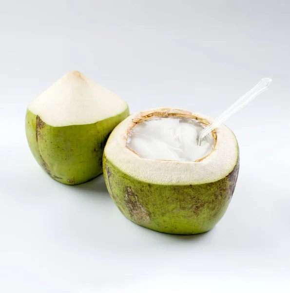 Jonge Kokosnoot Gelei Witte Achtergrond Lokale Genaamd Wun Maprao — Stockfoto
