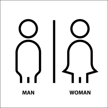 Erkek ve kadın simgesi ince çizgi, modern en az sembolü düz tasarım. Beyaz arka plan üzerinde vektör çizim.