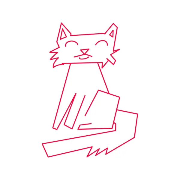 モノライン赤猫抽象 笑顔で手描きの動物子猫 ハッピーファーペットアイコン アートラインスタイル グラフィックデザインのキティ 子供の塗り絵 子供の織物 シャツのためのDevonrexのフラットロゴ — ストックベクタ