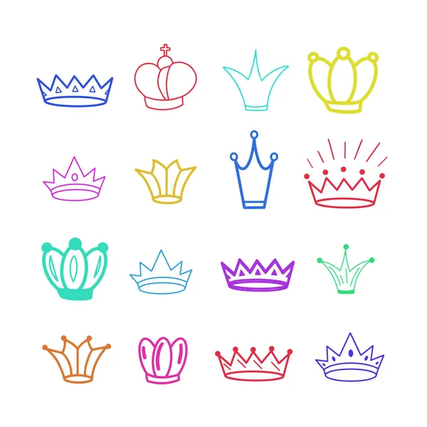 Conjunto Coroas Multicoloridas Tiara Diadem Coroa Esboço Tiara Rainha Desenhada —  Vetores de Stock