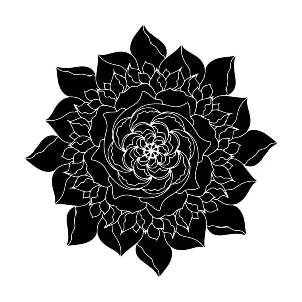 Pivoine Noire Fleur Concept Vectoriel Logo Plante Ethnique Décor Printemps — Image vectorielle