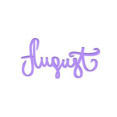 Menekşe Ağustos el yazısı adı Kurşun günlük organizatör takvim günlüğü, tebrik kartı, düğün tarihi için yaz ayı. Yazı mor poster tasarımı kaligrafik tarzı ultraviyole Vektör illüstrasyon